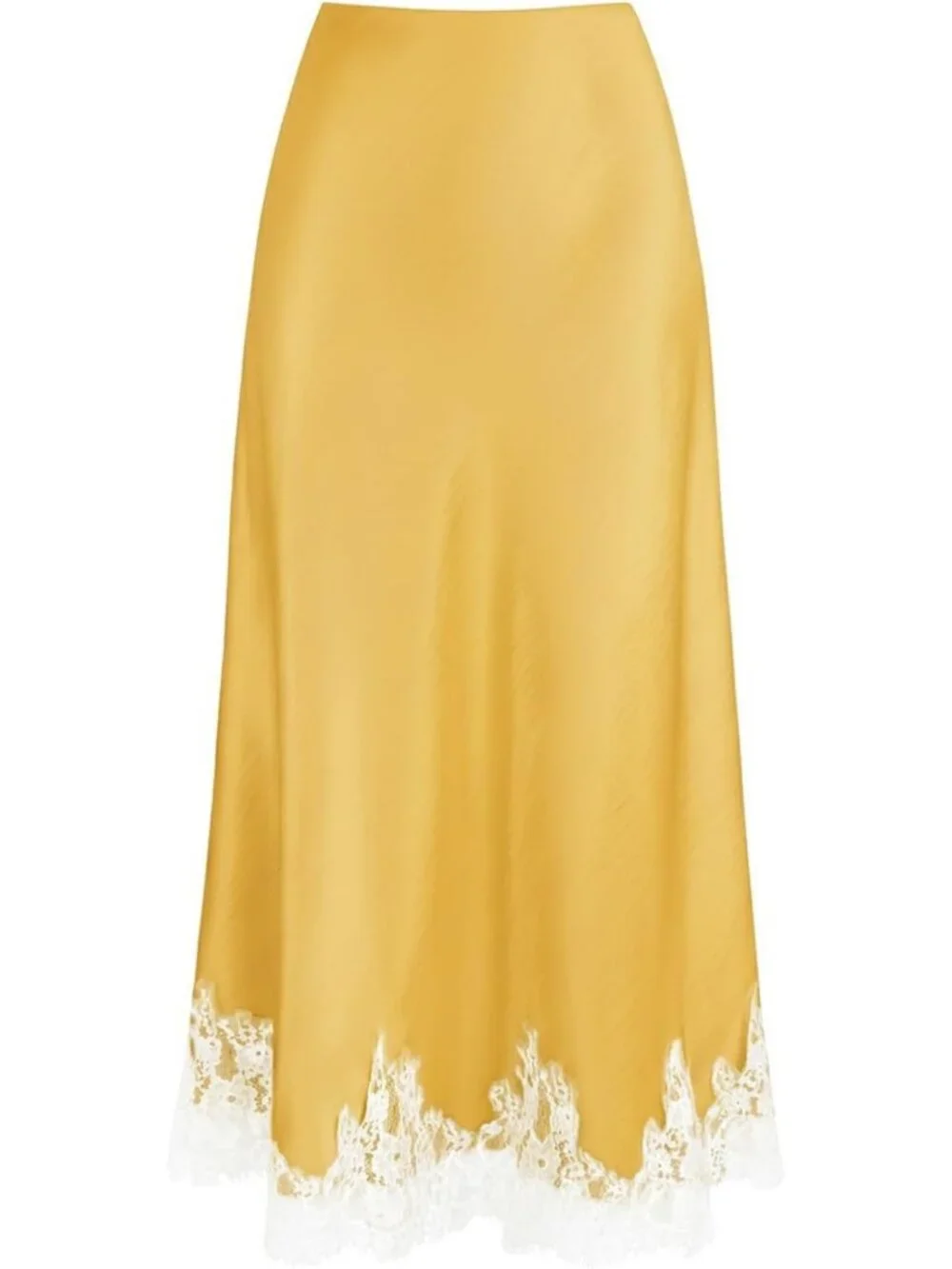 High Waisted Satin Midi Skirt with Lace Trim | Elegant Long Skirt for Women